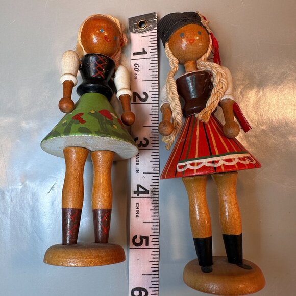 Poland Peg Bead Dolls Vintage Folk Art Traditional Costume Hand Painted - Picture 7 of 10